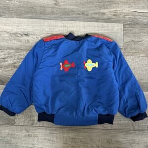 Vtg 90s Kids Bomber Jacket Bambini Colorblock Primary Boys 10 Medium Airplane